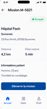 Application mobile Régulation : détail d'une mission