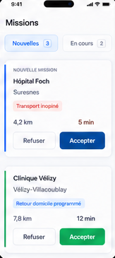 Application mobile Régulation : liste des missions