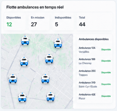 Flotte d'ambulances en temps réel sur la carte